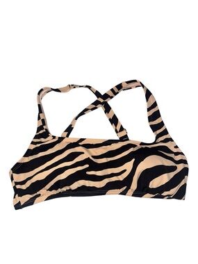Amavi Black and Beige Zebra-Print Crossback Sports Bralette